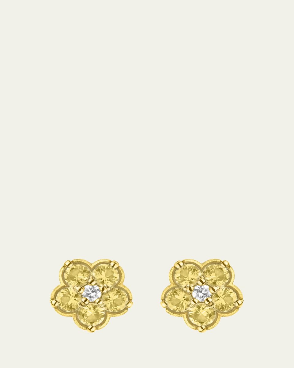 18K Yellow Gold Mini Wild Child Earrings with Diamonds and Yellow Sapphires